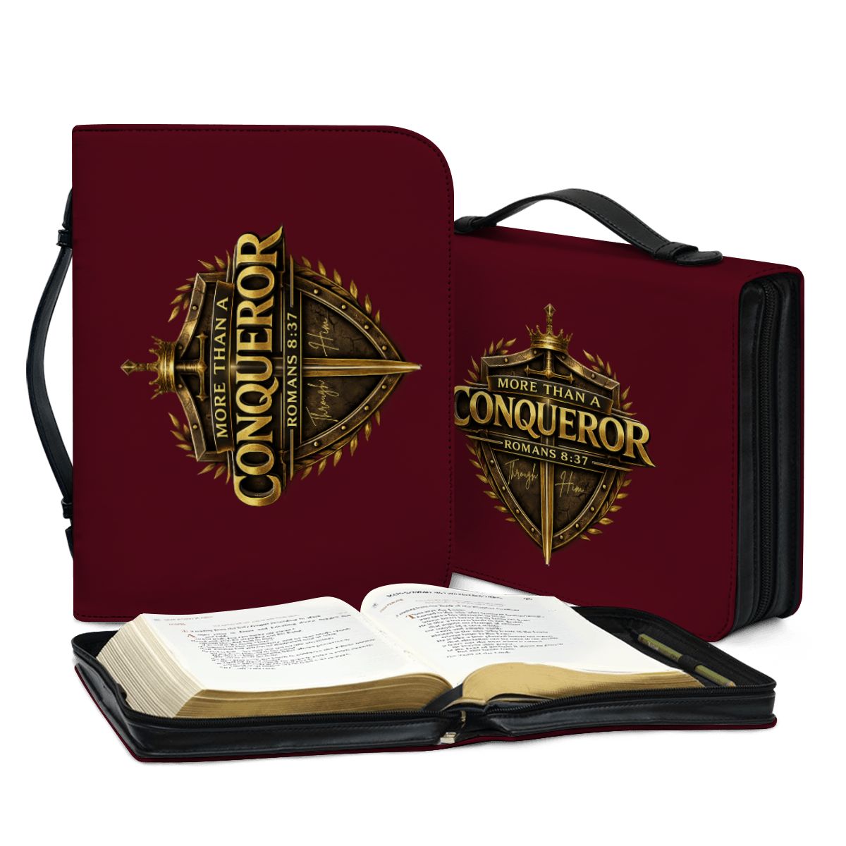 More Than A Conqueror Leather Bible Cover